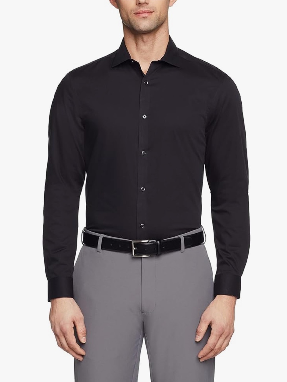 NWT Calvin Klein Men's Solid Black Long-Sleeve Dress Shirt Infinite Cool